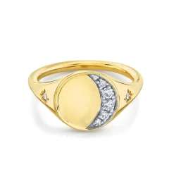 Marrow Fine For The New Mom | Anniversary Gifts^Crescent Moon Signet | Gold Moon Diamond Ring