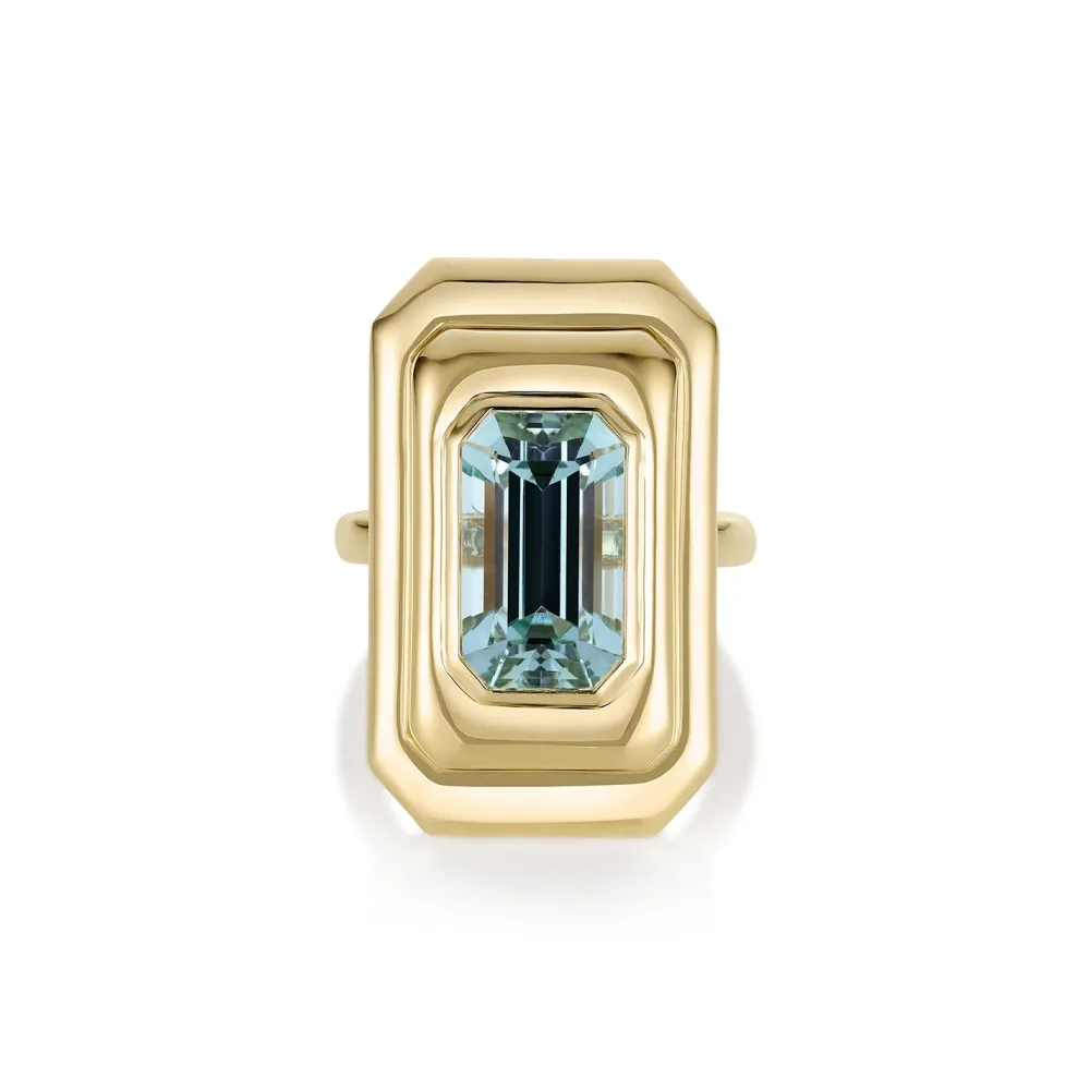 Marrow Fine Ready To Ship | Ready To Ship^6.97ct Aquamarine In-Orbit Ring 14kyellowgold