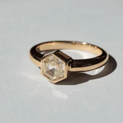 Marrow Fine Birthstone Collection | Ready To Ship^1.00ct Bezel Set White Diamond Hex Ring 14kyellowgold