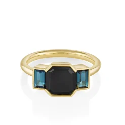 Marrow Fine Ready To Ship | Ready To Ship^2.07ct Black Diamond Asscher & Tourmaline Baguette Ring 14kyellowgold