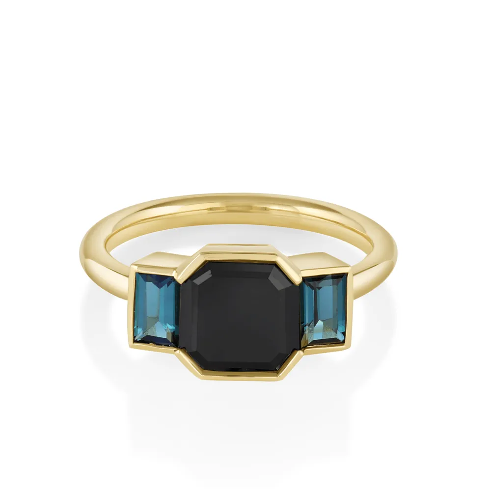 Marrow Fine Ready To Ship | Ready To Ship^2.07ct Black Diamond Asscher & Tourmaline Baguette Ring 14kyellowgold