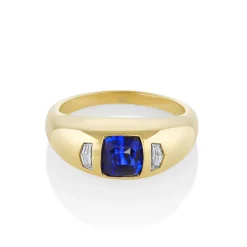 Marrow Fine Ready To Ship | Ready To Ship^1.58ct Blue Sapphire & White Cadillac Diamond Bombe Ring 14kyellowgold
