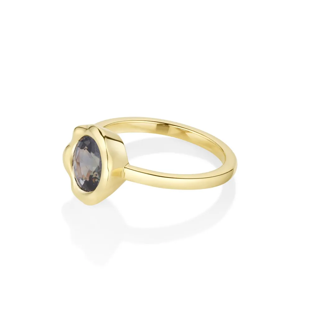 Marrow Fine Birthstone Collection | Ready To Ship^1.58ct Color Change Sapphire Abstract Bezel Ring 14kyellowgold