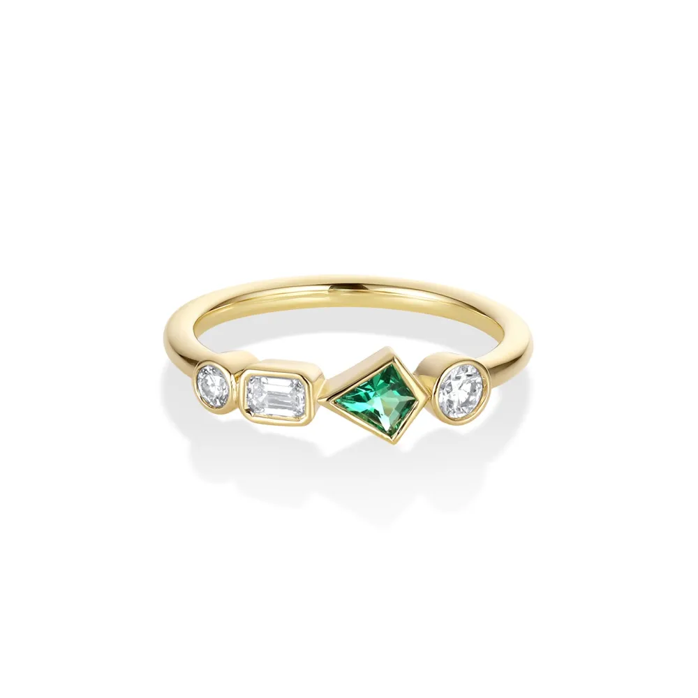 Marrow Fine The Kaleidoscope Collection^0.13ct Emerald and Diamond Kaleidoscope Ring 14kyellowgold