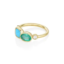 Marrow Fine Birthstone Collection | Graduation Gifts^0.77ct Emerald, 0.81ct Turquoise and Rose Cut Diamond Ring 14kyellowgold