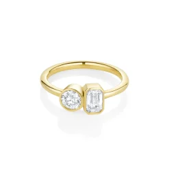 Marrow Fine Ready To Ship | Ready To Ship^0.46ct Emerald Cut & 0.42ct Old Euro Diamond Toi et Moi Ring 14kyellowgold