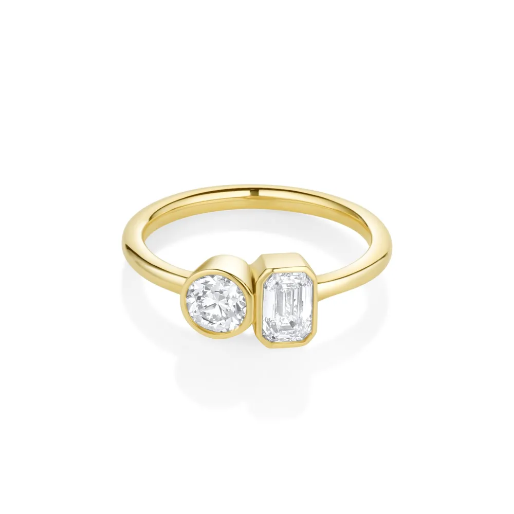Marrow Fine Ready To Ship | Ready To Ship^0.46ct Emerald Cut & 0.42ct Old Euro Diamond Toi et Moi Ring 14kyellowgold