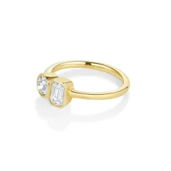 Marrow Fine Ready To Ship | Ready To Ship^0.46ct Emerald Cut & 0.42ct Old Euro Diamond Toi et Moi Ring 14kyellowgold