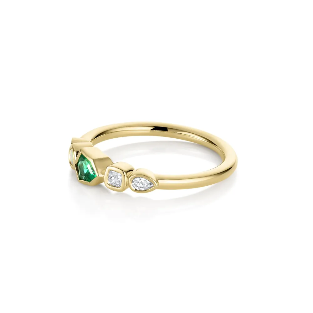 Marrow Fine Birthstone Collection | The Kaleidoscope Collection^0.17ct Emerald, Opal and Diamond Kaleidoscope Ring 14kyellowgold