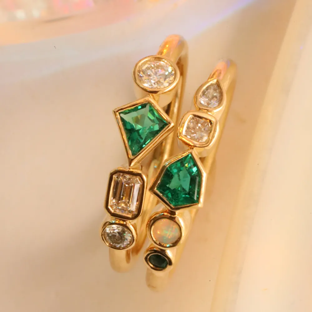 Marrow Fine Birthstone Collection | The Kaleidoscope Collection^0.17ct Emerald, Opal and Diamond Kaleidoscope Ring 14kyellowgold