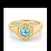 Marrow Fine Birthstone Collection | Ready To Ship^.90ct Hexagon Aquamarine Boyfriend Signet 14kyellowgold