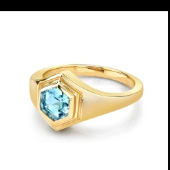 Marrow Fine Birthstone Collection | Ready To Ship^.90ct Hexagon Aquamarine Boyfriend Signet 14kyellowgold