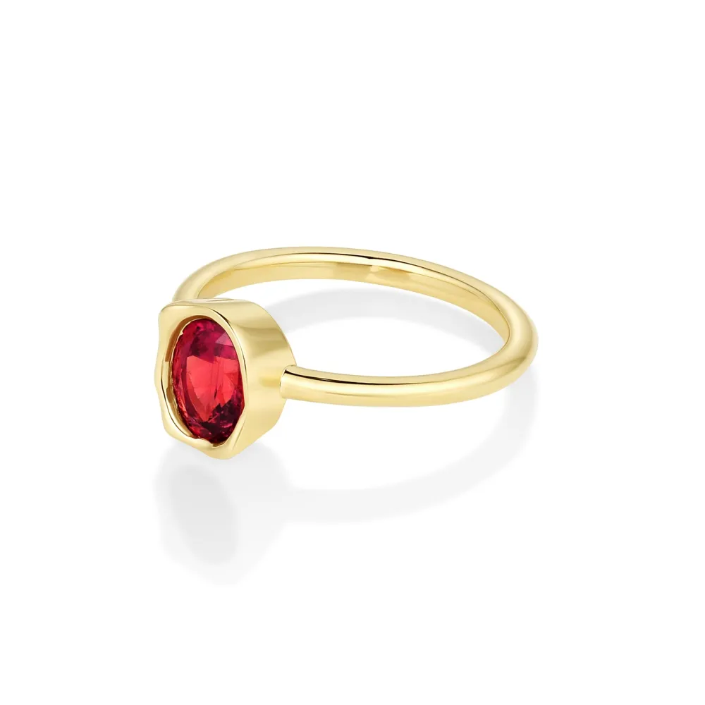 Marrow Fine Birthstone Collection | Ready To Ship^0.93ct Malawi Ruby Abstract Bezel Ring 14kyellowgold