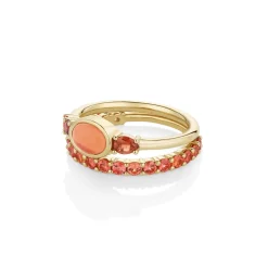 Marrow Fine Birthstone Collection | Ready To Ship^0.49ct Mexican Fire Opal and Sapphire Linear Ring with Sapphire Laurel 14kyellowgold