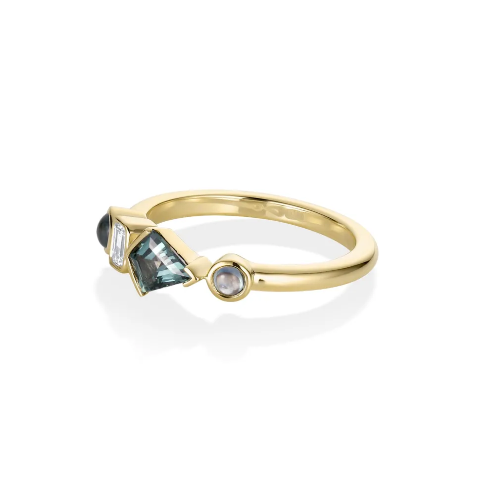 Marrow Fine Birthstone Collection | The Kaleidoscope Collection^0.52ct Montana Sapphire, Sapphire and Diamond Kaleidoscope Ring 14kyellowgold