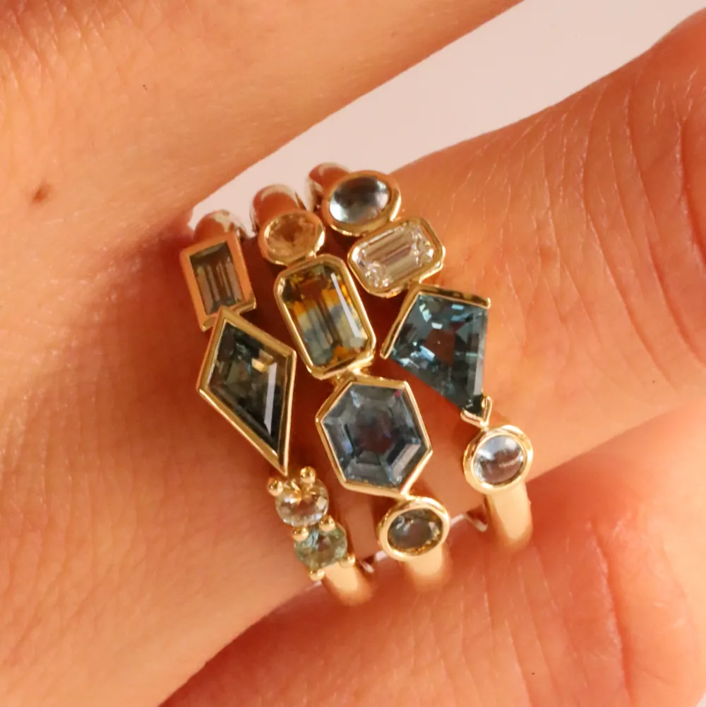 Marrow Fine Birthstone Collection | The Kaleidoscope Collection^0.52ct Montana Sapphire, Sapphire and Diamond Kaleidoscope Ring 14kyellowgold