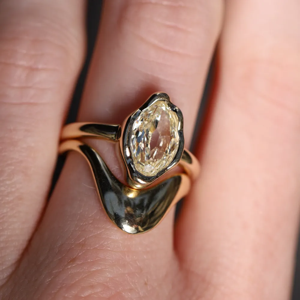 Marrow Fine Ready To Ship | Ready To Ship^2.01ct Moval Diamond Abstract Bezel Ring 14kyellowgold