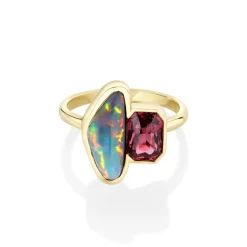 Marrow Fine Ready To Ship | Ready To Ship^3.15ct Opal and 2.32ct Sapphire Ring 14kyellowgold