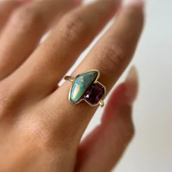 Marrow Fine Ready To Ship | Ready To Ship^3.15ct Opal and 2.32ct Sapphire Ring 14kyellowgold