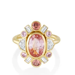 Marrow Fine Ready To Ship | Ready To Ship^3.54ct Peachy Pink Sapphire Ballerina Ring 14kyellowgold