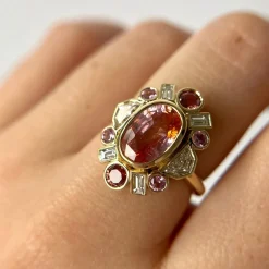 Marrow Fine Ready To Ship | Ready To Ship^3.54ct Peachy Pink Sapphire Ballerina Ring 14kyellowgold