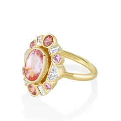 Marrow Fine Ready To Ship | Ready To Ship^3.54ct Peachy Pink Sapphire Ballerina Ring 14kyellowgold