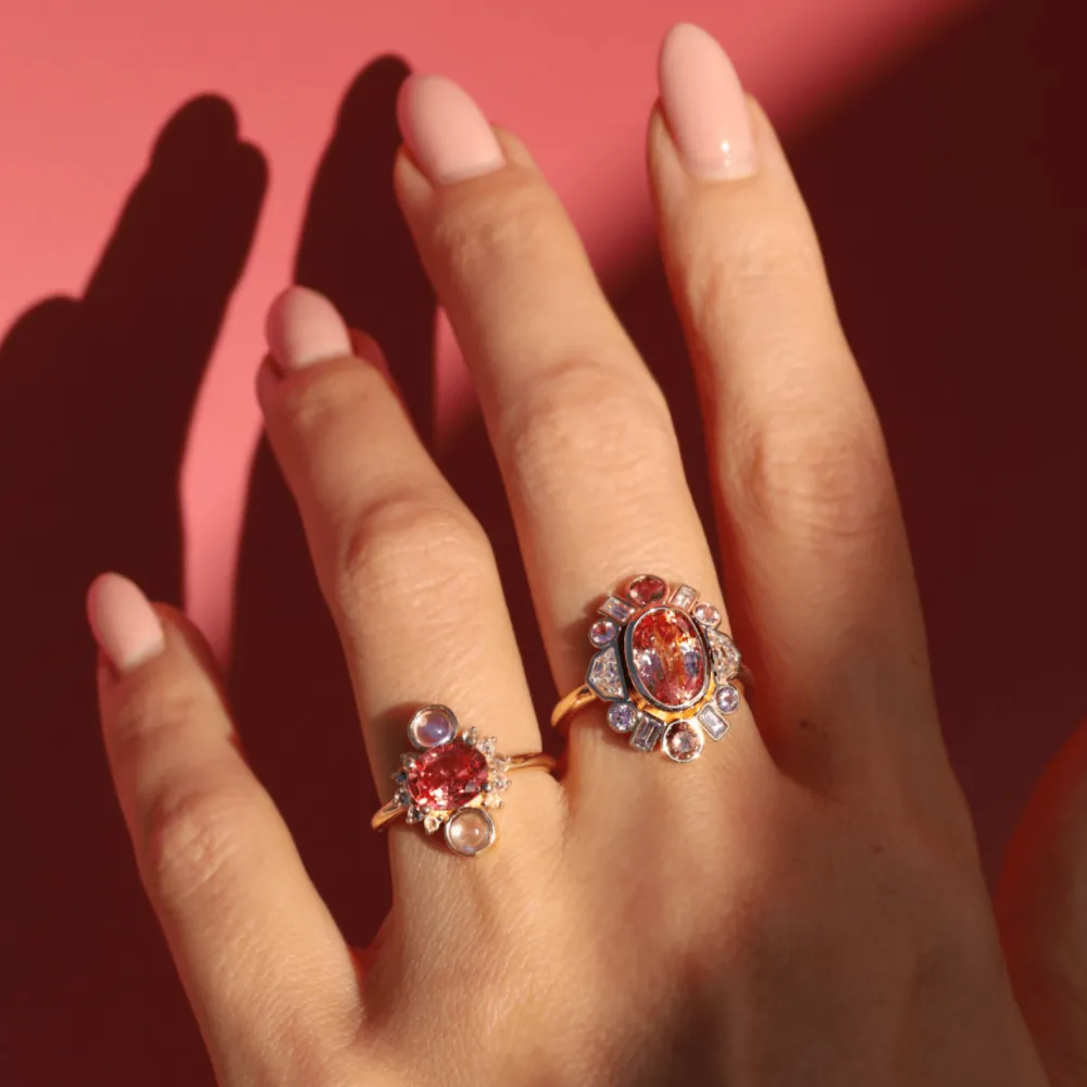 Marrow Fine Ready To Ship | Ready To Ship^3.54ct Peachy Pink Sapphire Ballerina Ring 14kyellowgold