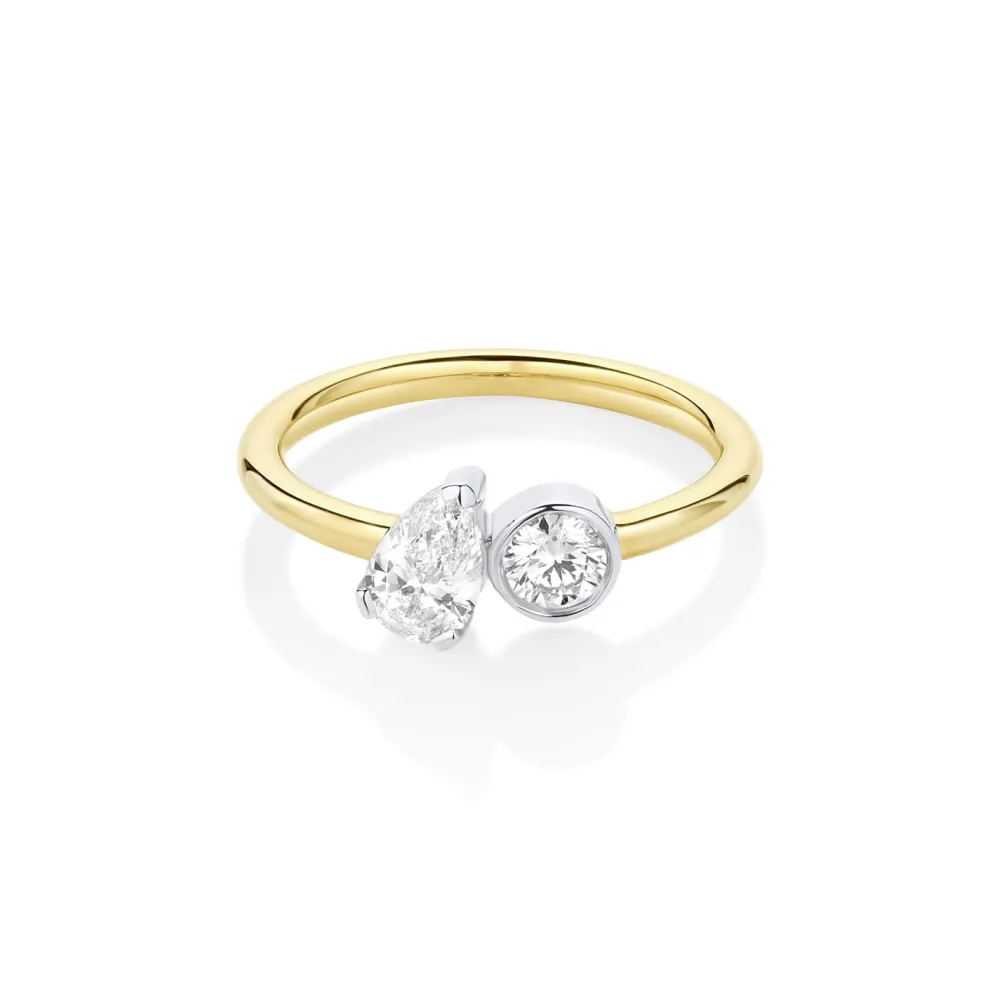 Marrow Fine Ready To Ship | Ready To Ship^0.48ct Pear Shape Diamond and 0.23ct Round Diamond Chloe 14kyellowgold