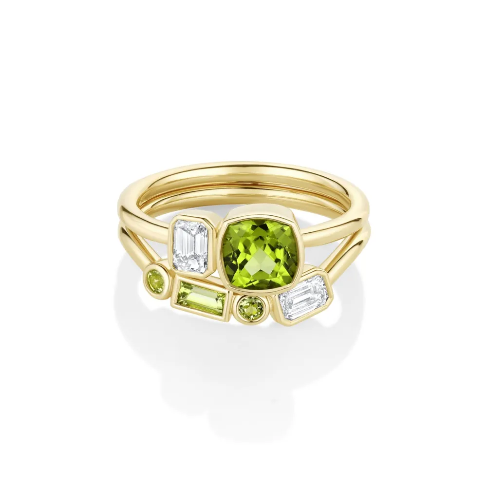 Marrow Fine Birthstone Collection | Ready To Ship^1.10ct Peridot and Diamond Toi et Moi with Tracer Band 14kyellowgold
