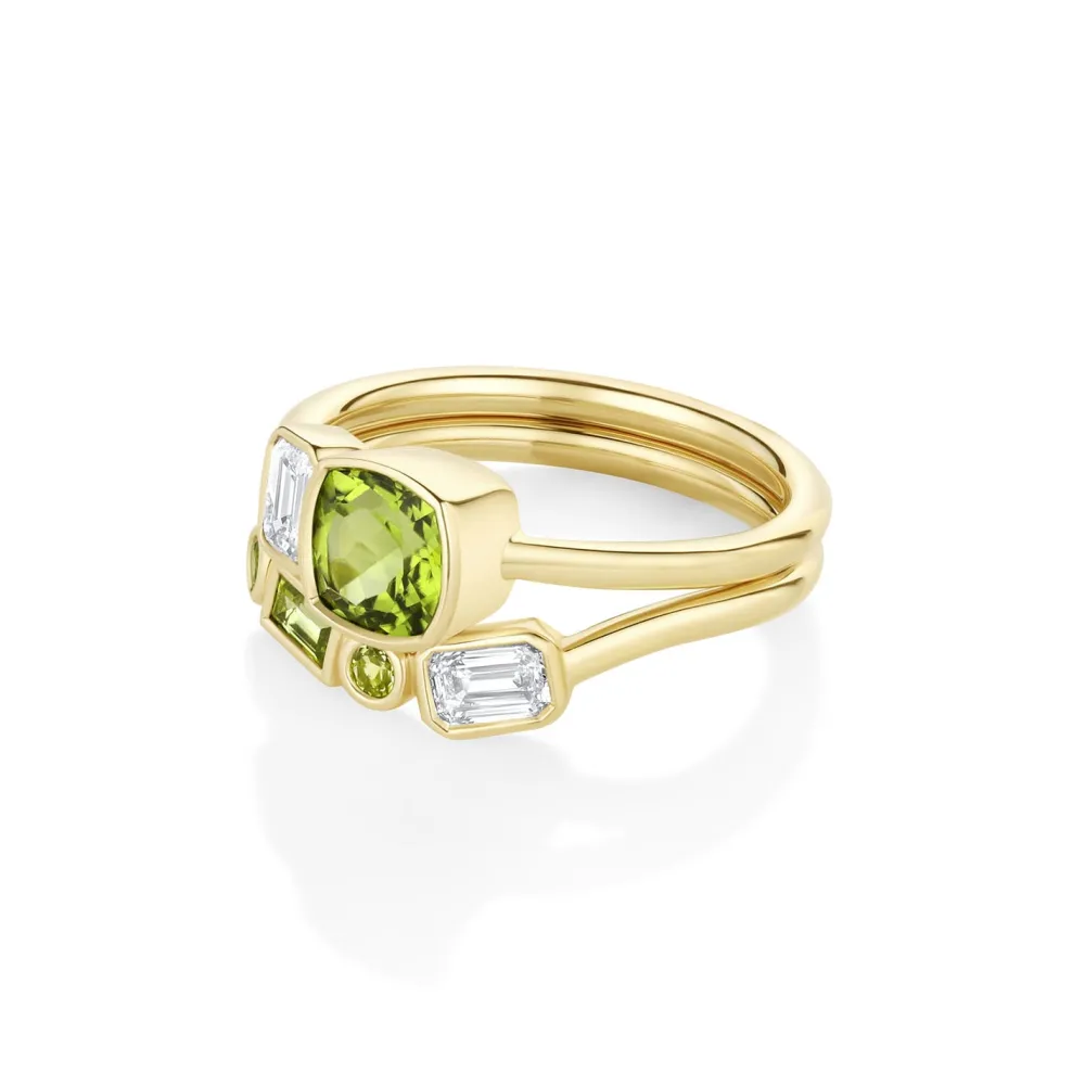 Marrow Fine Birthstone Collection | Ready To Ship^1.10ct Peridot and Diamond Toi et Moi with Tracer Band 14kyellowgold