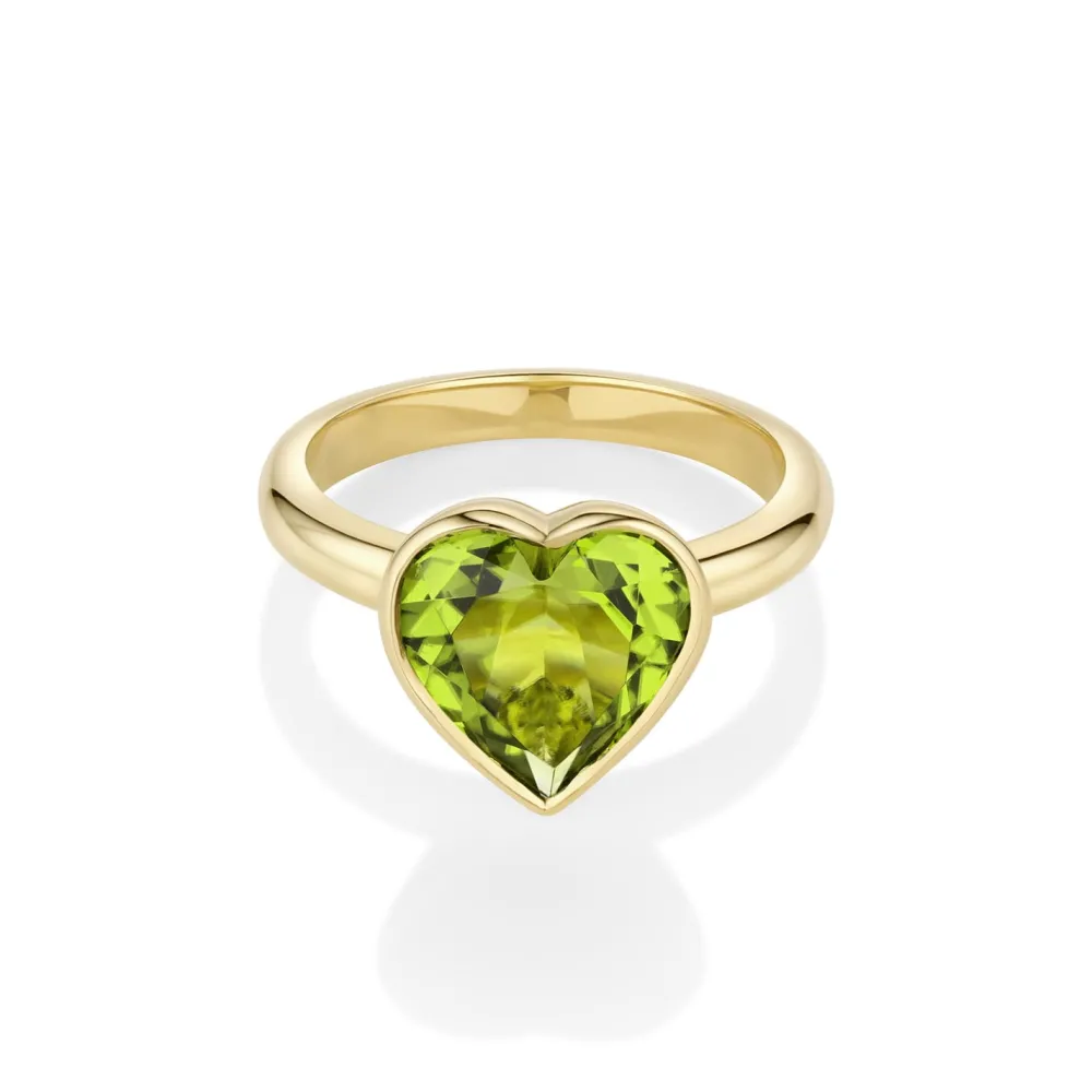 Marrow Fine Ready To Ship | Ready To Ship^3.44ct Peridot Bezel Heart Ring 14kyellowgold