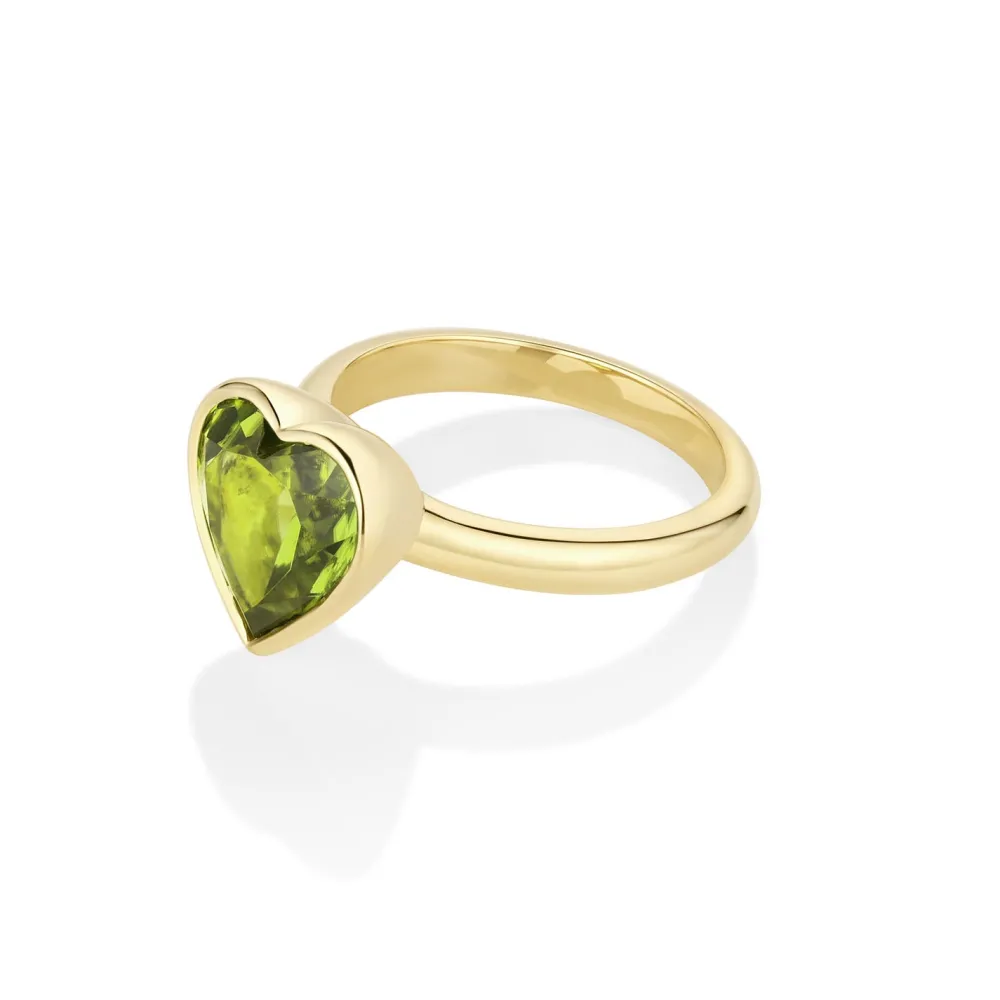 Marrow Fine Ready To Ship | Ready To Ship^3.44ct Peridot Bezel Heart Ring 14kyellowgold