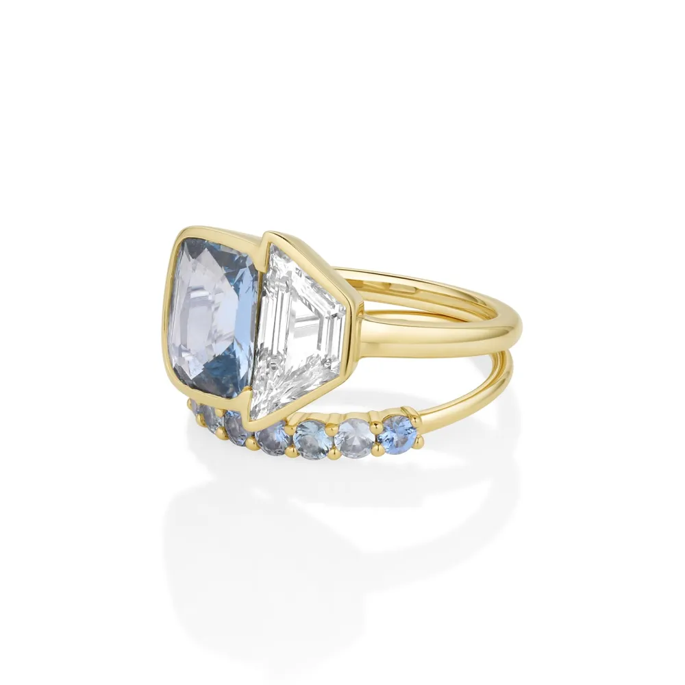 Marrow Fine Ready To Ship | Ready To Ship^3.08ct Sapphire & 1.55ct Diamond Trapezoid Ring with 0.57tcw Sapphire 14kyellowgold