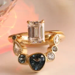 Marrow Fine Birthstone Collection | The Kaleidoscope Collection^1.05ct Sapphire and Diamond Kaleidoscope Chevron Ring 14kyellowgold