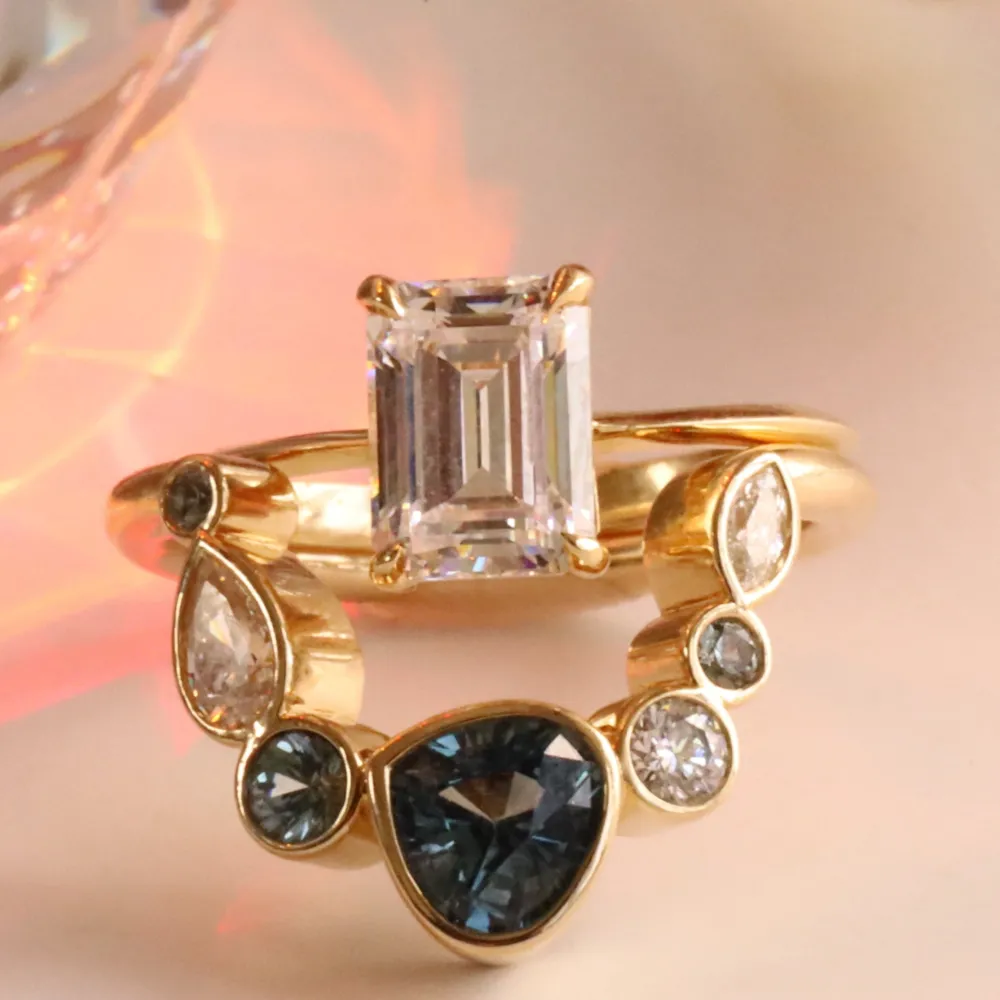 Marrow Fine Birthstone Collection | The Kaleidoscope Collection^1.05ct Sapphire and Diamond Kaleidoscope Chevron Ring 14kyellowgold