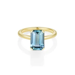 Marrow Fine Ready To Ship | Ready To Ship^3.42ct Sapphire Emerald Cut Ring 14kyellowgold