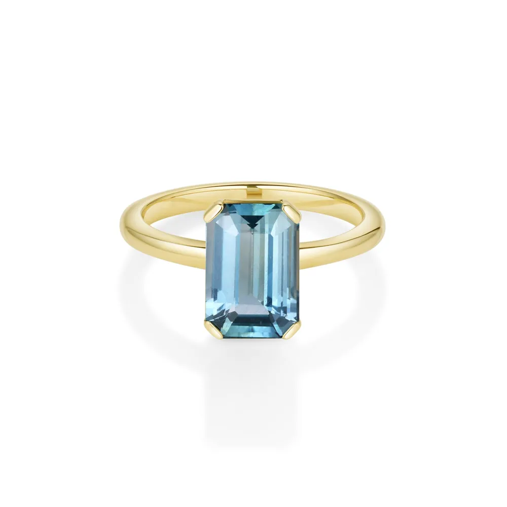 Marrow Fine Ready To Ship | Ready To Ship^3.42ct Sapphire Emerald Cut Ring 14kyellowgold