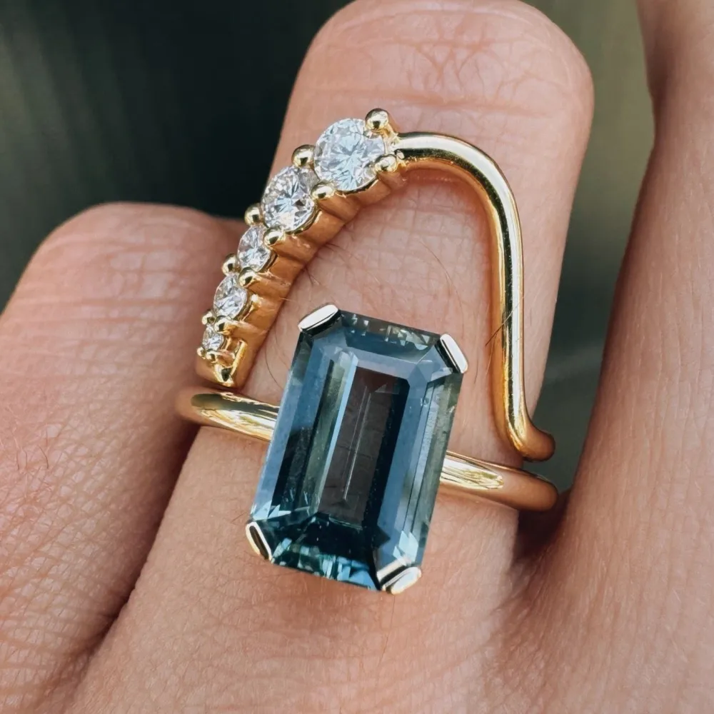 Marrow Fine Ready To Ship | Ready To Ship^3.42ct Sapphire Emerald Cut Ring 14kyellowgold