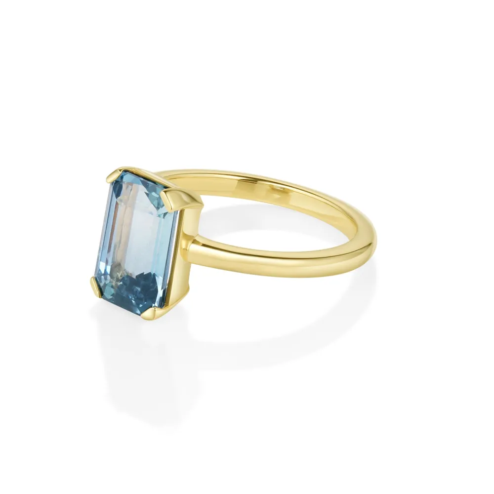 Marrow Fine Ready To Ship | Ready To Ship^3.42ct Sapphire Emerald Cut Ring 14kyellowgold