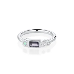 Marrow Fine Ready To Ship | Ready To Ship^0.32ct Spinel Baguette and Opal Linear Band 14kwhitegold