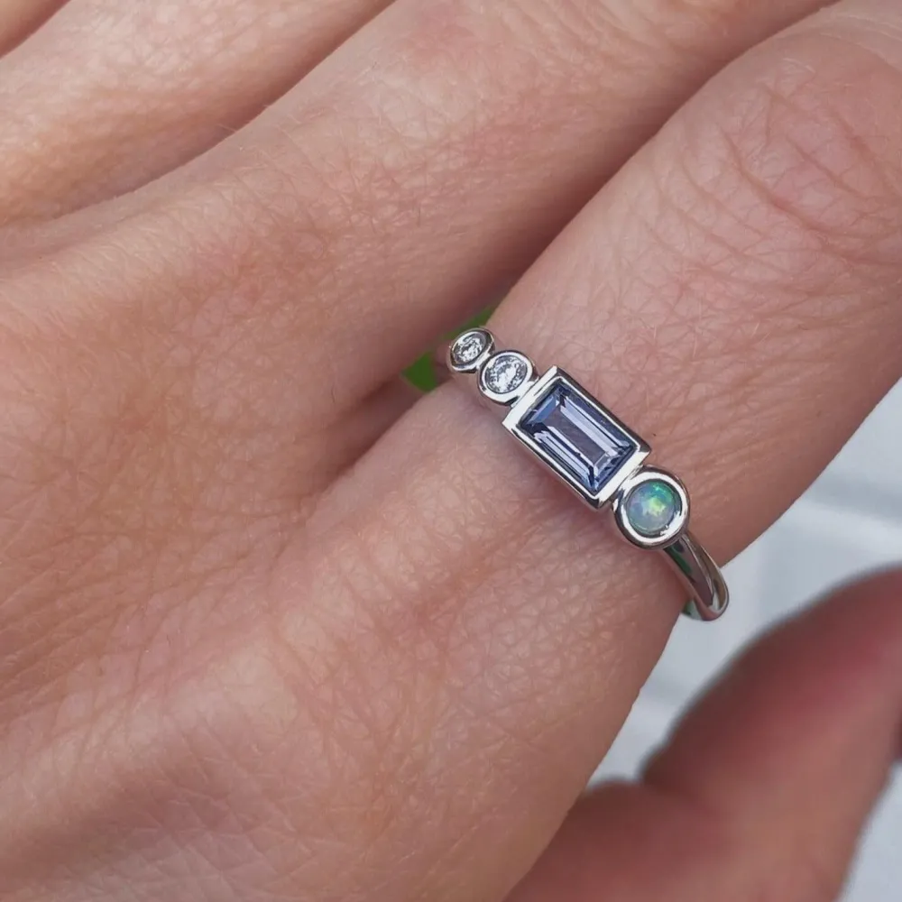 Marrow Fine Ready To Ship | Ready To Ship^0.32ct Spinel Baguette and Opal Linear Band 14kwhitegold
