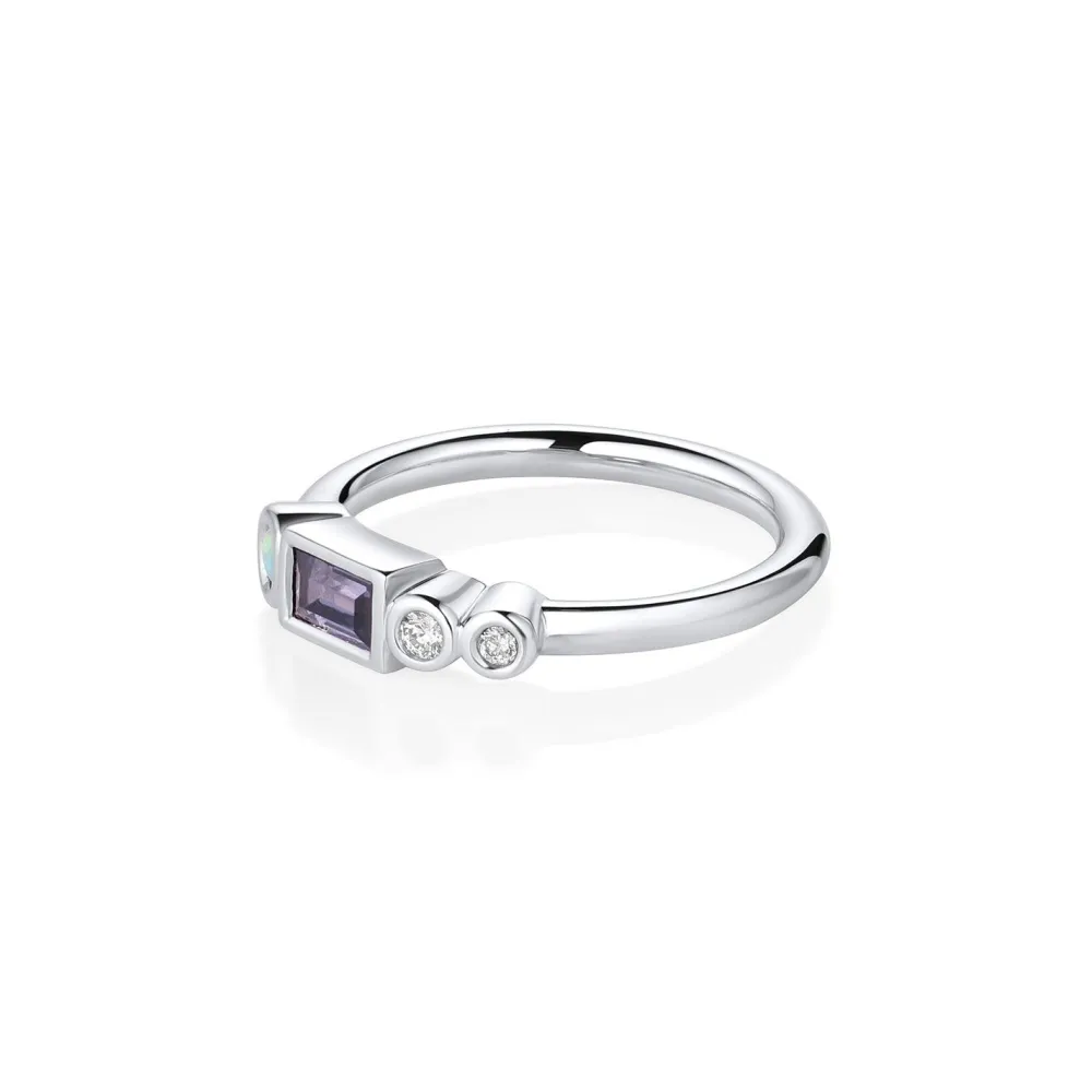 Marrow Fine Ready To Ship | Ready To Ship^0.32ct Spinel Baguette and Opal Linear Band 14kwhitegold