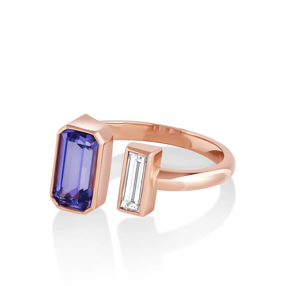 Marrow Fine Ready To Ship | Ready To Ship^1.40ct Tanzanite & White Diamond Toi et Moi Ring 14krosegold