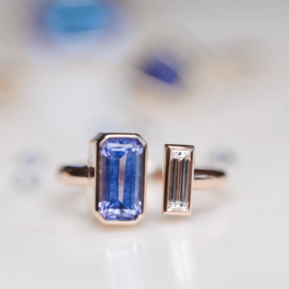 Marrow Fine Ready To Ship | Ready To Ship^1.40ct Tanzanite & White Diamond Toi et Moi Ring 14krosegold