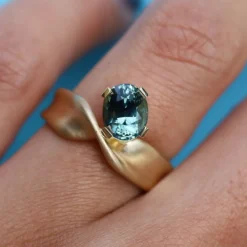 Marrow Fine Ready To Ship | Ready To Ship^2.07ct Teal Oval Sapphire Twist Ring 14kyellowgold