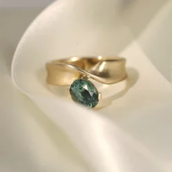 Marrow Fine Ready To Ship | Ready To Ship^2.07ct Teal Oval Sapphire Twist Ring 14kyellowgold