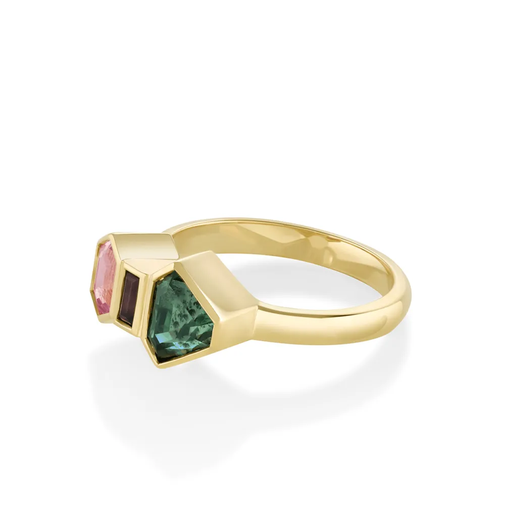 Marrow Fine Ready To Ship | Ready To Ship^1.40ct Teal Sapphire & Tourmaline Linear Ring 14kyellowgold
