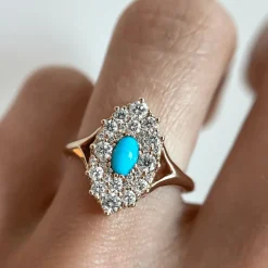 Marrow Fine Ready To Ship | Ready To Ship^.21ct Turquoise & White Diamond Navette Ring 14kyellowgold