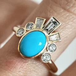 Marrow Fine Ready To Ship | Ready To Ship^.98ct Turquoise & White Diamond Ballerina Headdress Ring 14kyellowgold