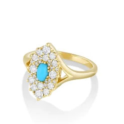 Marrow Fine Ready To Ship | Ready To Ship^.21ct Turquoise & White Diamond Navette Ring 14kyellowgold